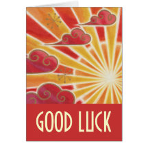 Sunset 'Good Luck' card red