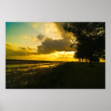 sunset in the field posters