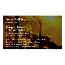 Sunset on pulp mill accentuates the air pollution business card