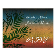 Sunset Palm Tree Branch RSVP Cards Invites