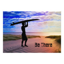 Sunset Surfer Sand and Clouds Personalised Announcement