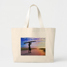 Sunset Surfer Sand & Clouds Canvas Bags