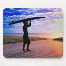 Sunset Surfer Sand & Clouds Mousepad