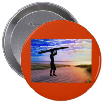 Sunset Surfer Sand & Clouds Pinback Button