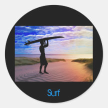 Sunset Surfer Sand & Clouds Round Sticker