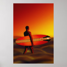 Sunset Surfer Surfing Poster