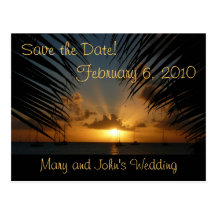 Sunset Through Palm Fronds Save the Date Postcard