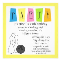 Sunset Yellow Bowl-a-Rama Bowling Birthday Party Personalized Invites
