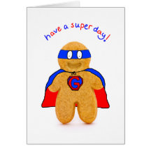 super hero gingerbread man character birthday card