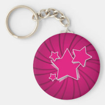 Super Hot Pink Stars and Swirl Background Keychain