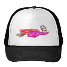 Super Pink Flamingo Fyling Cape Whimsical Art Trucker Hats