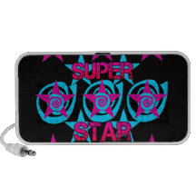 Super Star Hot Pink Teal Swirls Stars Pattern Speaker System