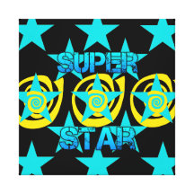 Super Star Teal Yellow Swirls Stars Pattern Canvas Print