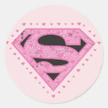 Supergirl Distressed Logo Black and Pink Round Stickers