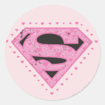 Supergirl Distressed Logo Black and Pink Round Stickers