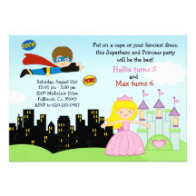 Superhero and Princess Birthday Party Invitation