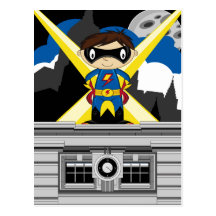 Superhero Boy on Rooftop Post Card