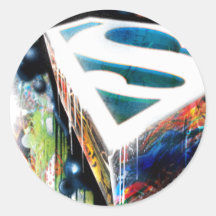 Superman Neon Graffiti Round Stickers