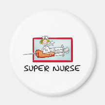 supernurse - Humourous Cartoon Nurse on Syringe. Refrigerator Magnets