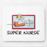supernurse - Humourous Cartoon Nurse on Syringe. Mouse Mats