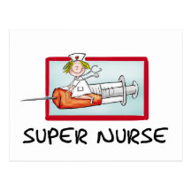 supernurse - Humourous Cartoon Nurse on Syringe. Postcards
