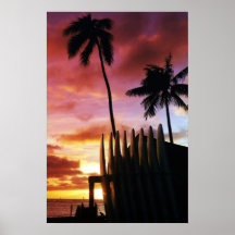 Surfboard Sunset Poster