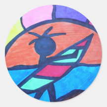 Surfer Beach Sunset Round Sticker