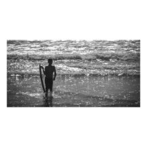 Surfer Boy Silhouette ( black and white) Photo Card