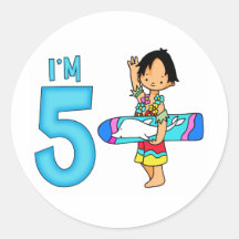 Surfer Dude 5th Birthday Round Sticker