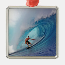 Surfer surfing a huge wave. christmas tree ornament