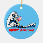 surfing santa christmas tree ornament