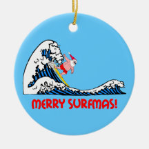 surfing santa christmas tree ornament