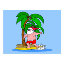 surfing Santa Claus Post Cards
