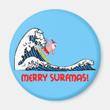 Surfing Santa Fridge Magnet