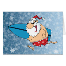 surfing santa greeting card