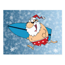 surfing santa post cards