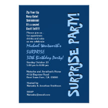 SURPRISE 30th Birthday Party Modern Blue Custom Invite
