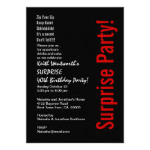 SURPRISE 40th Birthday Trendy Black White Red Personalised Invite