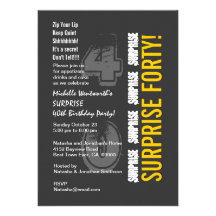 SURPRISE 40th Modern Birthday Grey and Gold Personalised Invitation