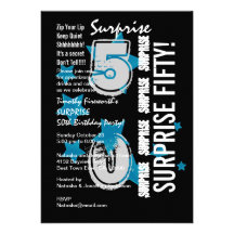 SURPRISE 50th Modern Birthday Blue Stars W1758 Custom Invitation