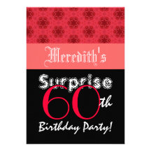 SURPRISE 60th Birthday Red and Black Stars L001 Personalised Invites