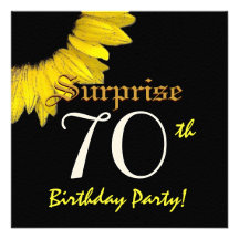SURPRISE 70th Birthday Party Yellow Sunflower Custom Announcement