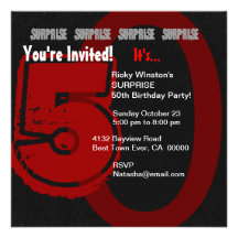 SURPRISE Grunge 50th Birthday Red and Black W202 Custom Invitations