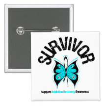 SURVIVOR Butterfly Addiction Recovery Buttons