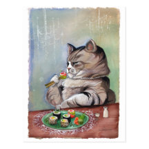 Sushi Cat Fancy Feast Postcard