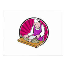 Sushi Chef Butcher Fishmonger Cartoon Postcard