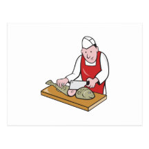 Sushi Chef Butcher Fishmonger Cartoon Postcards