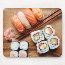 Sushi - Japonese food (on a wooden plate) Mousepad