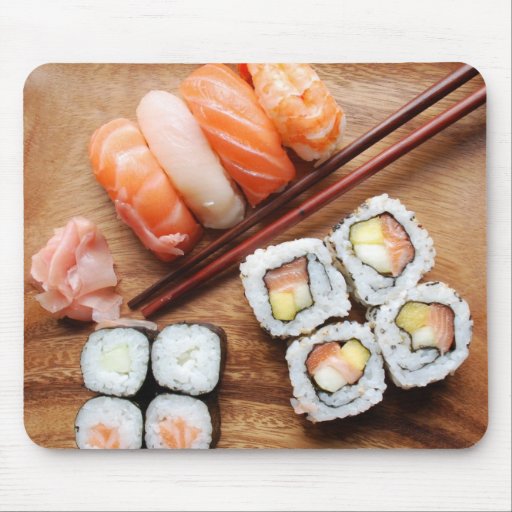 Sushi - Japonese food (on a wooden plate) Mousepad