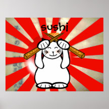 Sushi Maneki Neko Print